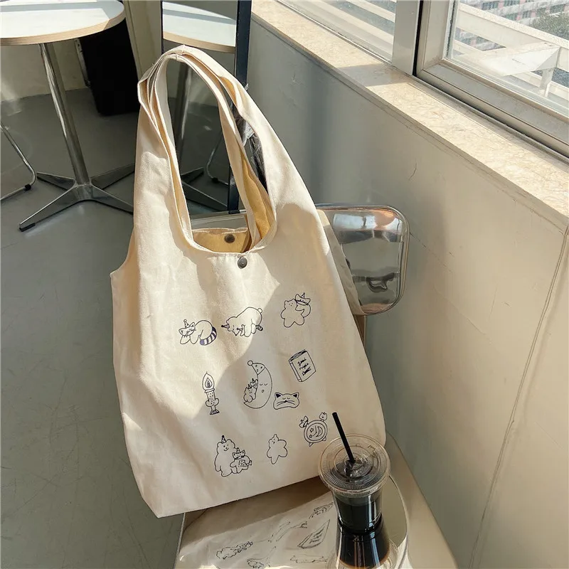 

New 2021 Original Cartoon Printing Custom Single Shoulder Tote Bag Korean Canvas Bag for woman Wholesale