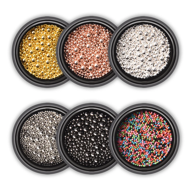 

New arrival 6 colors mixed size metal caviar beads 3D nail art decoration nail beads accessories