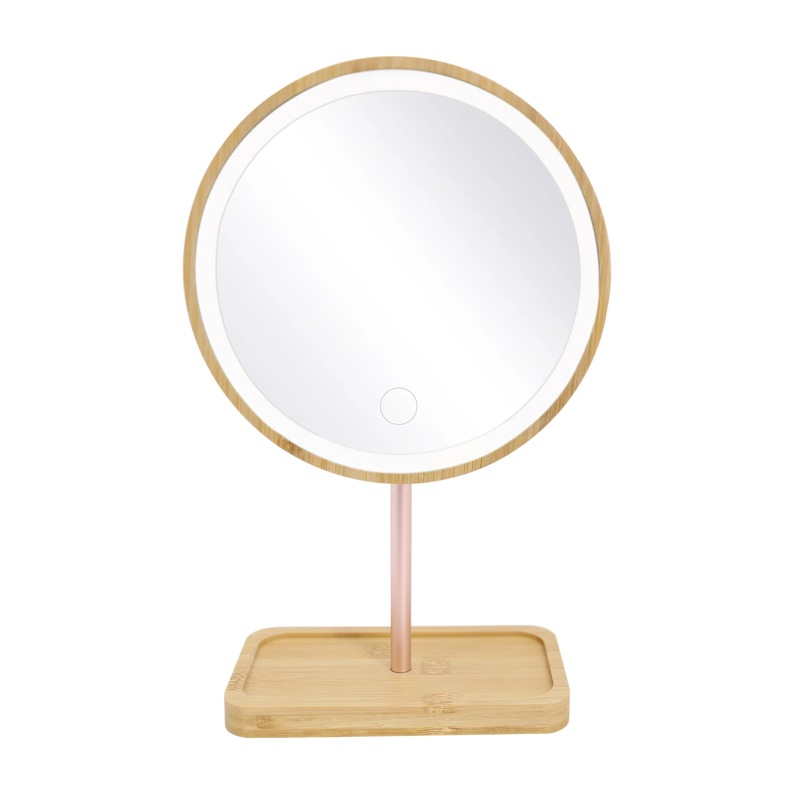 

Best selling LED light vanity mirror Dimming USB Rechargeable Bamboo Cometic LED Lighted Makeup Mirror