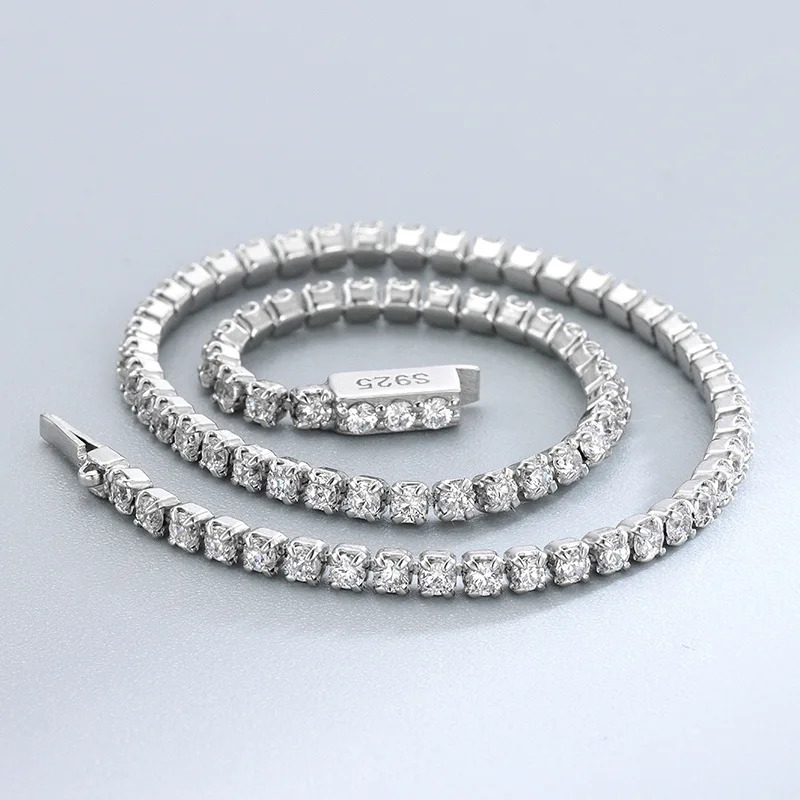 

Hip Hop 925 Sterling Silver 2MM Full CZ Zircon Diamond Iced Out Tennis Chain Bracelet For Women Party Gift