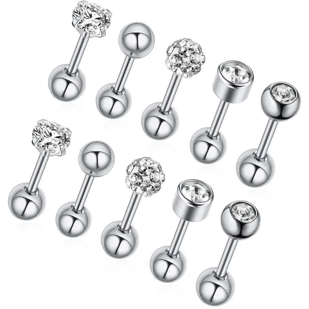 

HOVANCI 10pcs/set Stainless Steel Ball Industrial Barbell Nipple Piercing Nose Ear Stud Tongue Lip Piercing Body Jewelry, Silver,black,gold,rose gold