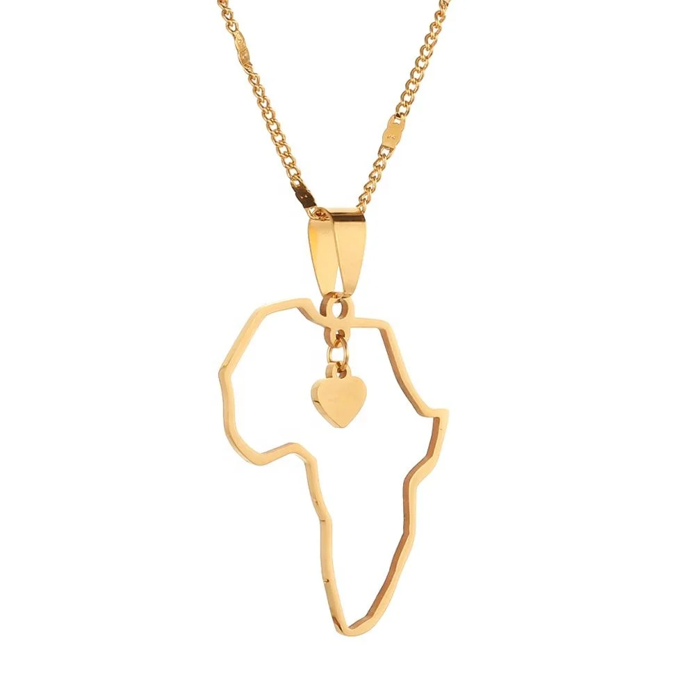 

Stainless Steel Africa Map Pendant Necklaces Gold Color Map of African Heart Jewelry