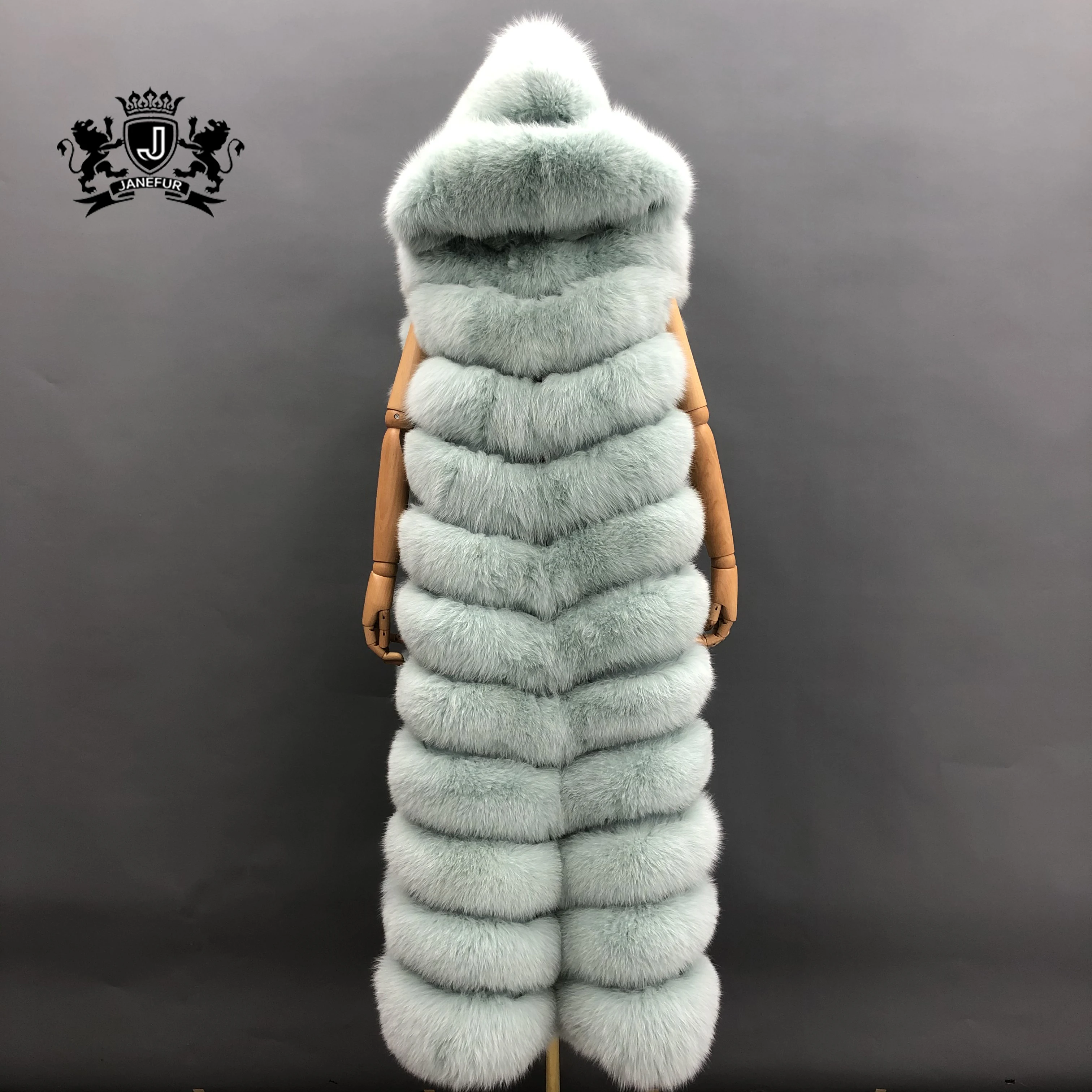 

Women Fashion Comfortable Luxury Fox Fur Vest Long Loose Plus Size Ladies Hooded Plush Genuine Fox Fur Waistcoats