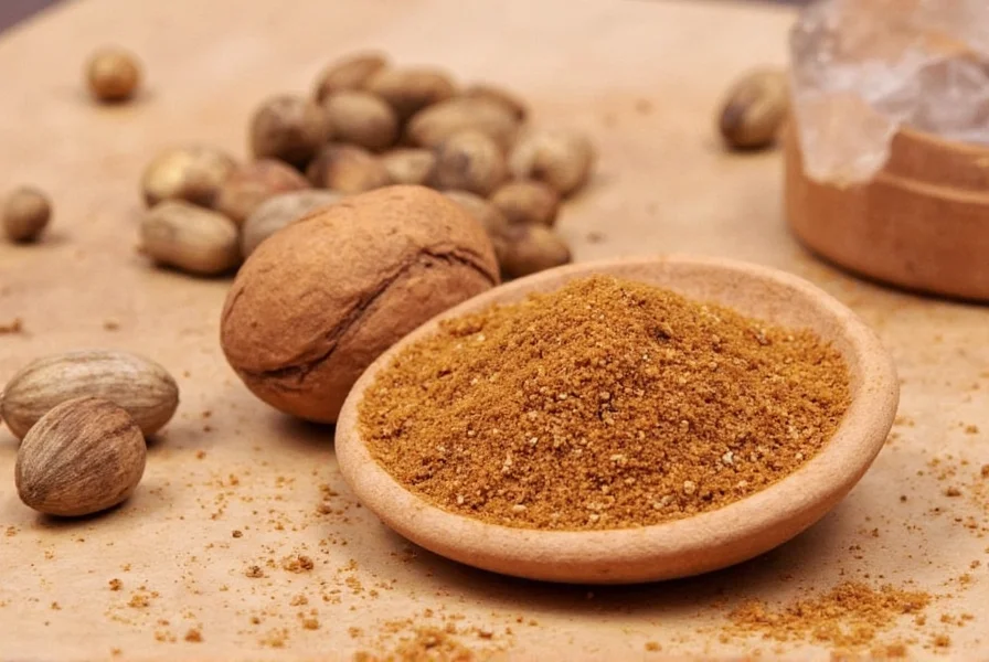 Comparison of whole nutmeg, ground nutmeg, and chemical structure of myristicin