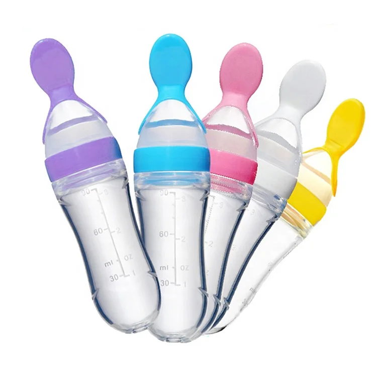 

Silicone Baby Feeding Supplies,Baby Feeding Bottle Spoon Feeder for Cereal, Pink,blue,yellow,white,green