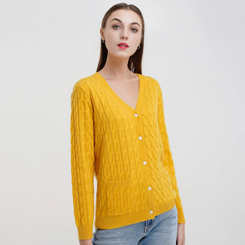 

Superior quality double pocket ramie pure cashmere cardigan