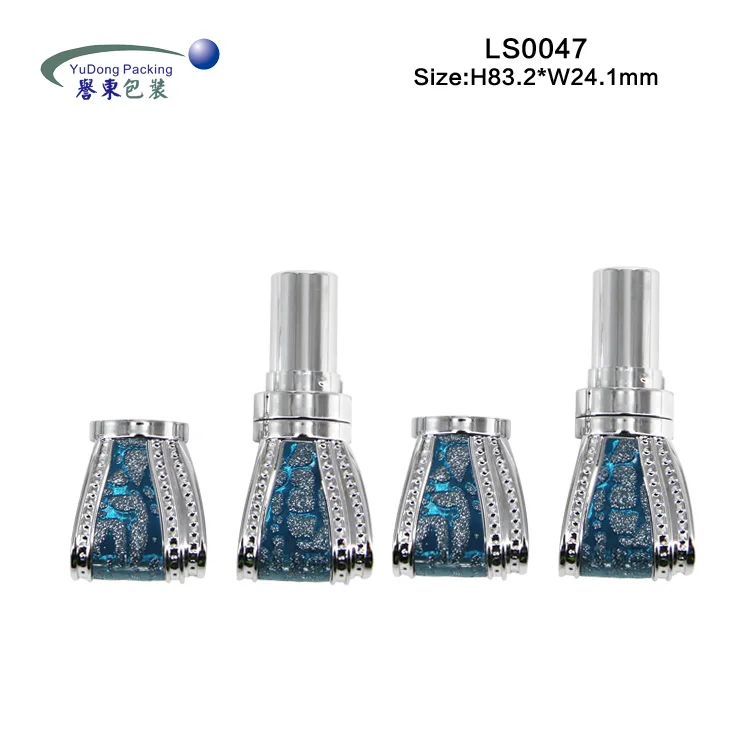 
2020 trend custom printed empty luxury blue bowknot lipstick container lip stick packaging tube with diamond 