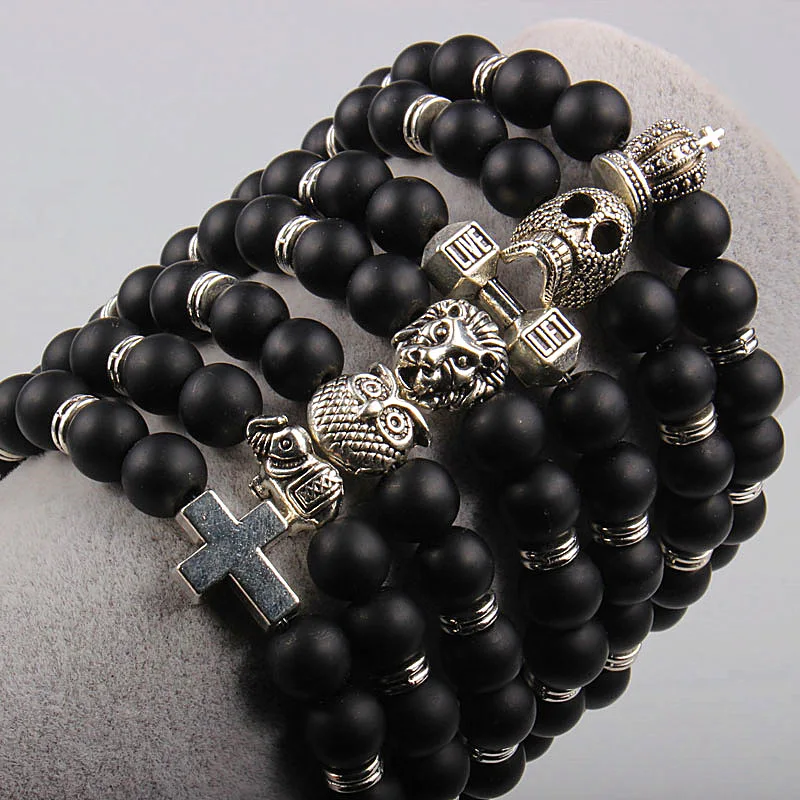 

Vintage Lion Head Men Bracelet Black Natural Lava Stone Beads Buddha Bracelets Yoga Homme Jewelry Gift Man Woman Bracelets