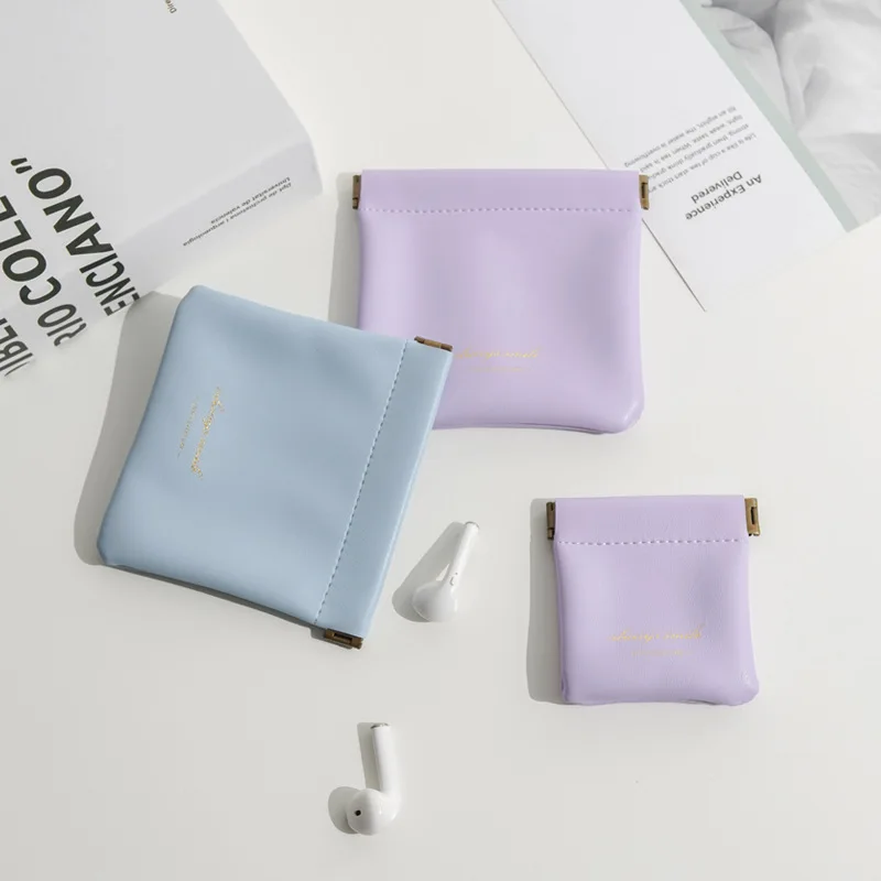 

Mini Portable light luxury cosmetic airpods leather storage bag with magnetic seal, Purple;light green;pink;sky blue;dark blue;atrovirens;black;caramel