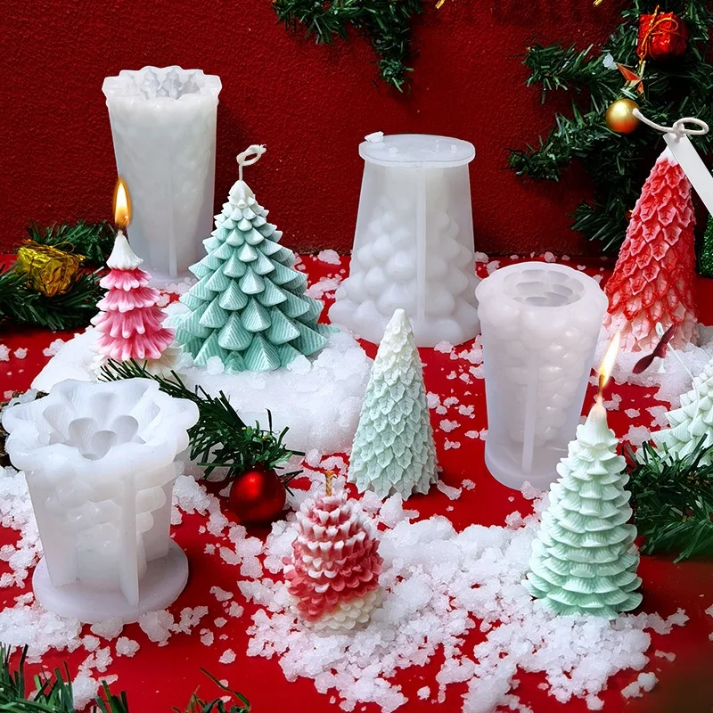 

Wholesale 3D New Christmas Tree Style Shape Big Candle Mold Silicone Rubber For Resin Mould Making