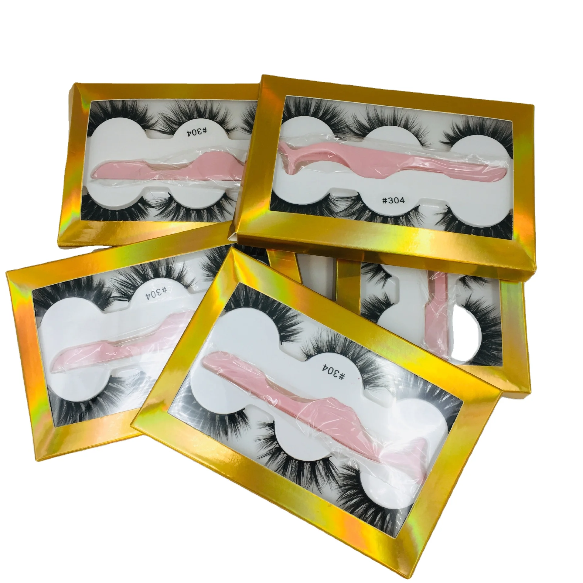 

3 pairs set volume tweezers eyelash extension private label 3D Faux Mink Eyelashes, Natural black