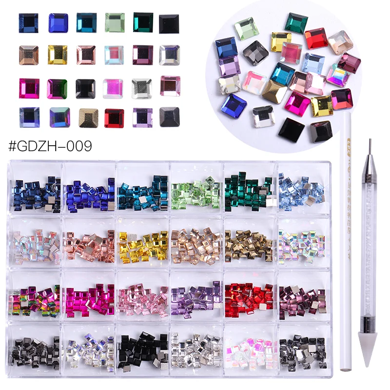 

Jieniya nail supplies 24 Grid Box press on nail Accept Customized Logo Packaging Round Flatback Non Hotfix Glass Rhinestones