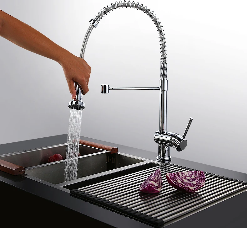 Stainless Steel 304 Free Pull Down Flexible Spring Set Pull Out kitchenaid faucet manufacture