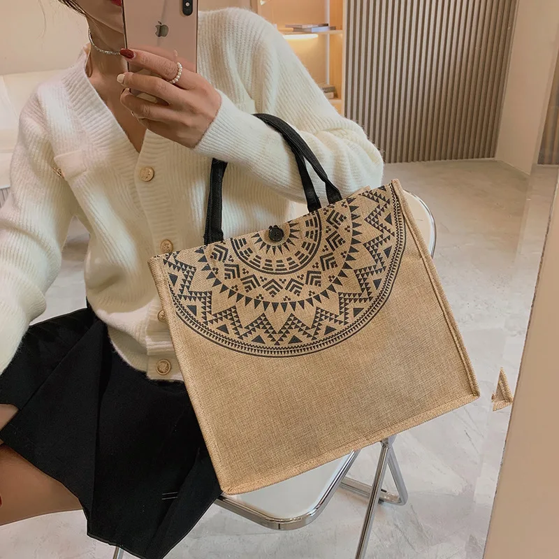

2021 Korean new fashion women hand bags cotton and linen retro handbag large capacity lady bag shopping shoulder bag