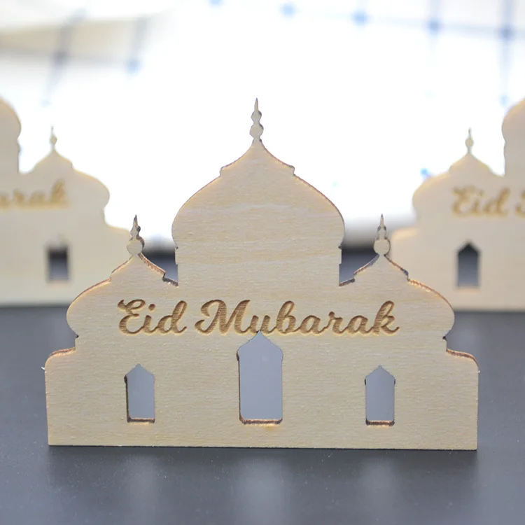 Islamic arabic wooden laser cut custom eid mubarak wooden tags