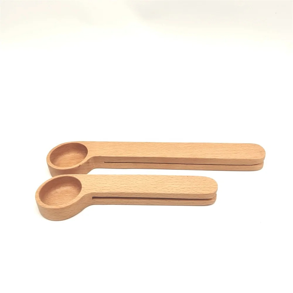 

Ground Beans Loose Tea 1 Tablespoon Solid Beech Wood Measuring Spoon Wooden Coffee Scoop with Bag Clip