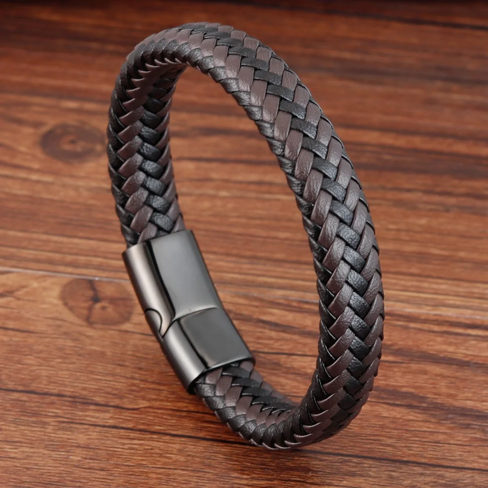 

Unisex Custom Jewellery Black Brown Plain Bracelet Leather 19cm 21cm, Black blue