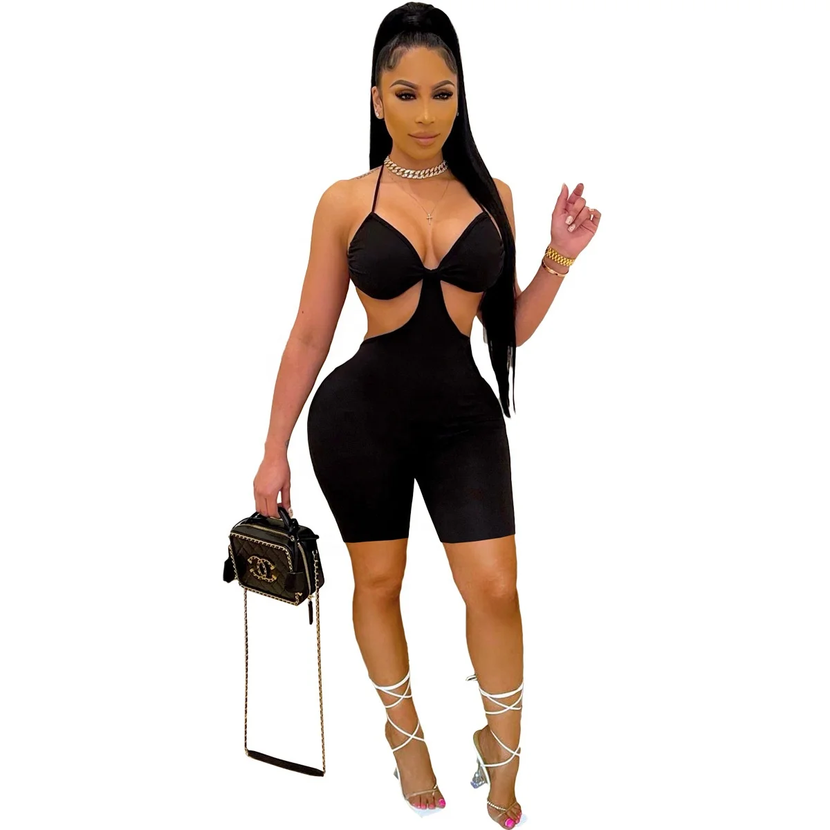 

AI27-8265 New Women's Sexy Summer Jumpsuit with Solid Color Bikini Hangover