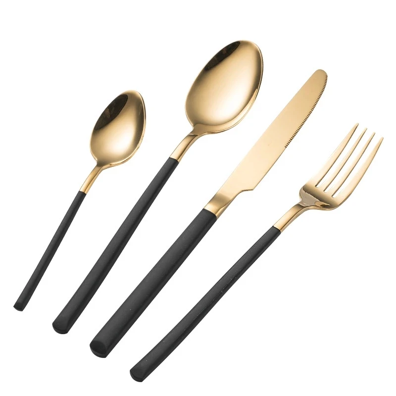 

Nordic style design square handle oblique handle tail cutlery set of four - piece knife, fork and spoon simple fashion, Black gold,gold