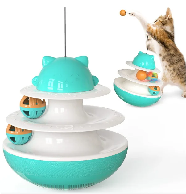 

C&C 2020 Funny 3 Layers Interactive Turntable Circle Track Plastic Disk Moving Balls Kitten Cats Pet Toys, Blue, yellow, green, pink cat toy
