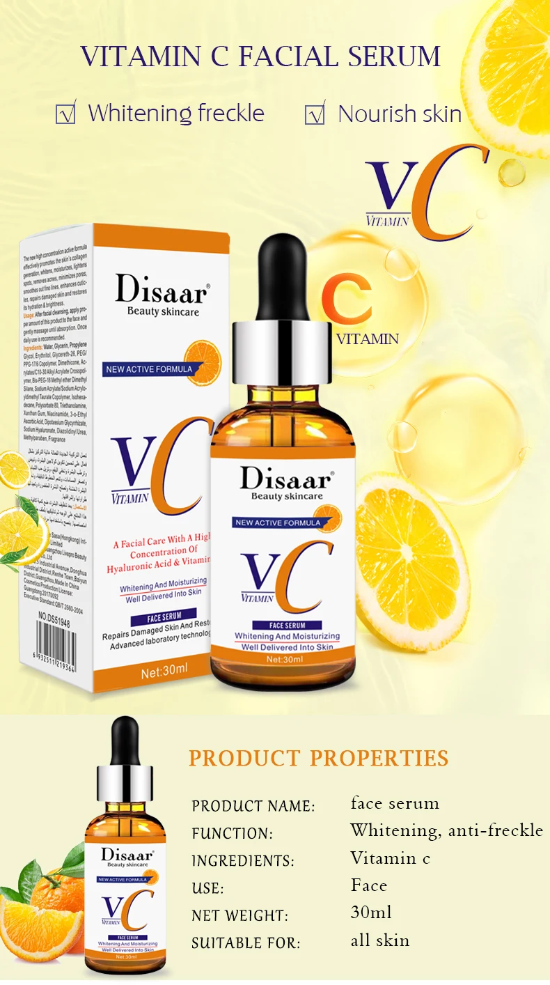 Disaar Improve Skin Whitening Vitamin C Facial Hyaluronic Acid Serum For Face