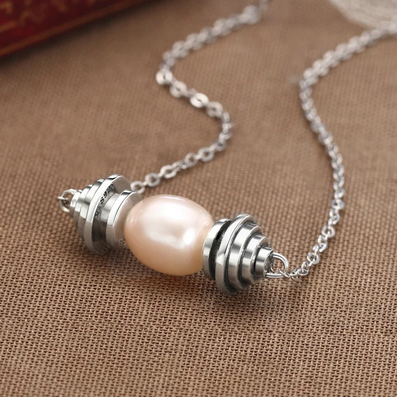 

Fine 925 Sterling Silver Jewelry Beige Natural Freshwater Pearl Link Necklace