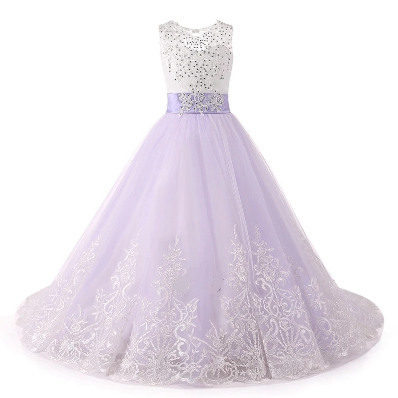 

Kids Princess Lace Flower Ceremony Embroidery Dress Girls Vintage Children Dresses Wedding Party Formal Ball Gown Evening Cloth