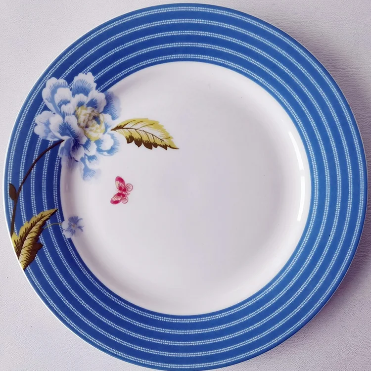 

Vintage Style Blue Floral Pattern Underglaze Ceramic Steak Plate Pasta Plate