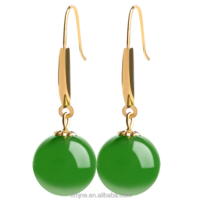 

Certified Grade A Spinach Green Hetian Jade Green Jade Eardrops Women's 18K Gold Inlaid Natural Jade Ball Bead Earrings