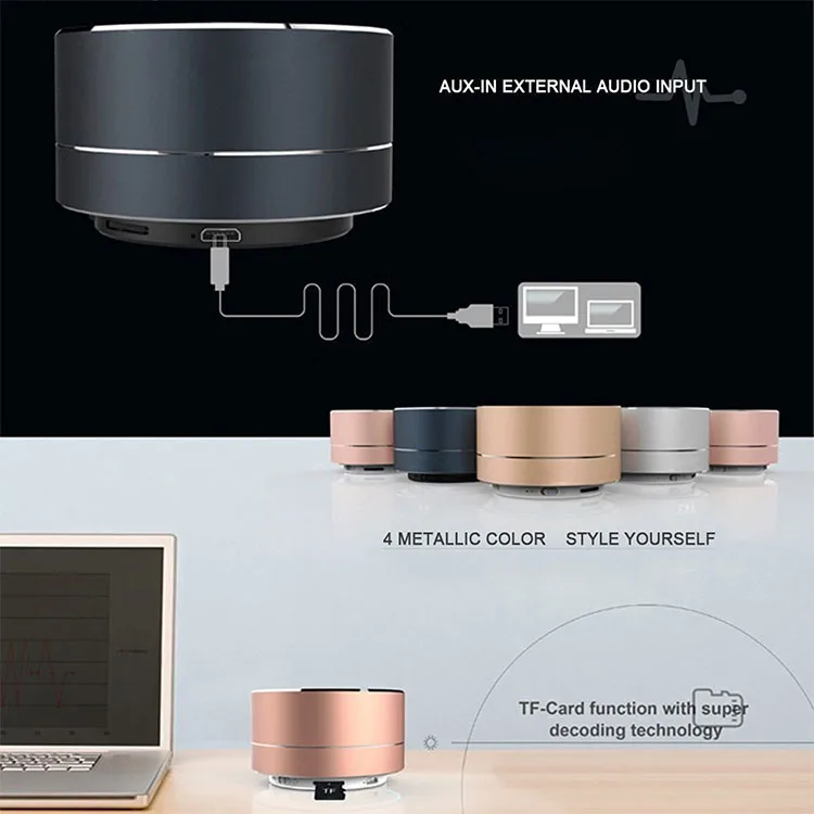 Aluminium Alloy Cylider Round Metal A10 3W Stereo Wireless BT Mini Portable Blue tooth Speakers - ANKUX.COM