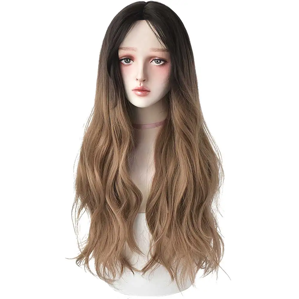 

7JHH Wholesale Long Ombre Brown Blonde Wavy Wig 26 Inches Cosplay Synthetic Wigs For Black Women Blonde wigs, Ombre blonde