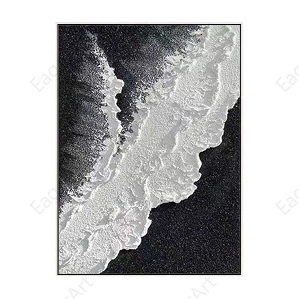 

100% Handpainted Black White Seawave 3D Texture Thick Modern Abstract Wall Art Hand Relief Oil Painting Canvas Handmade