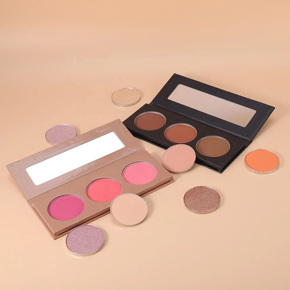 

OEM Dark Brown Cardboard 3 Color Pigment Blush Custom Palette
