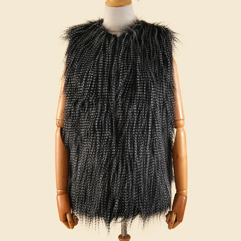 
Wholesale feather Long Hair sleeveless No collar faux fur vest for women Winter autumn warm 