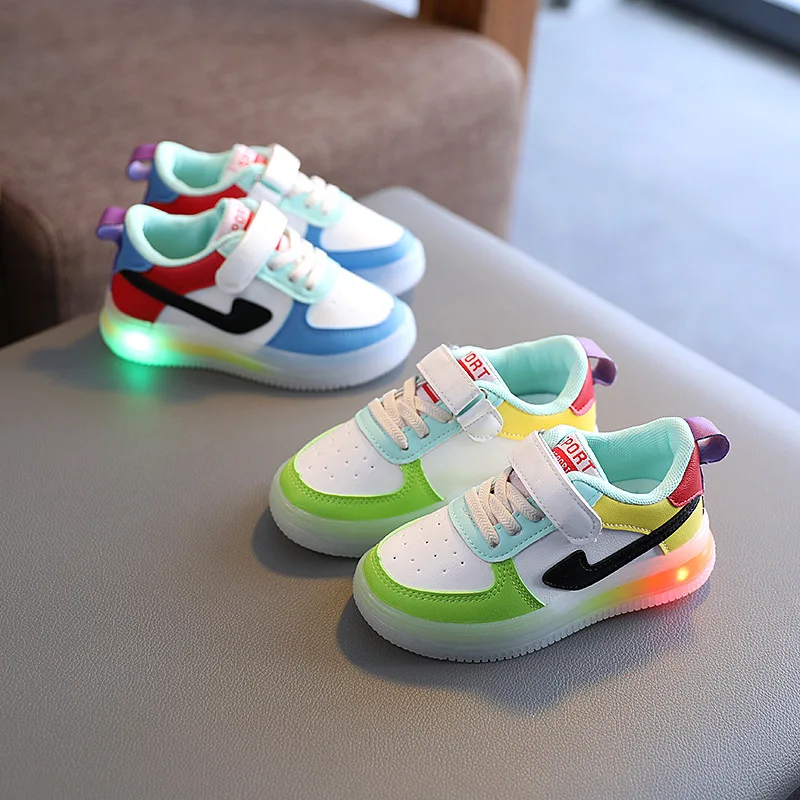 

New casual breathable led kids sports shoes unisex, Blue/green