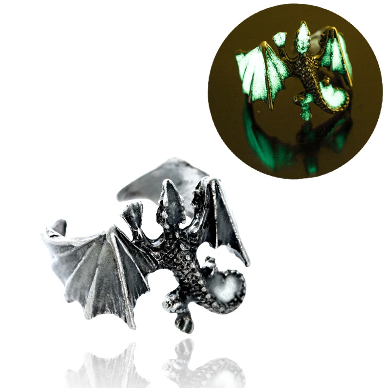 

Punk Hip Hop Luminous Chameleon Ring Glow In Dark Pterosaur Finger Ring  Man Jewelry Christmas Gift, Silver& bronze