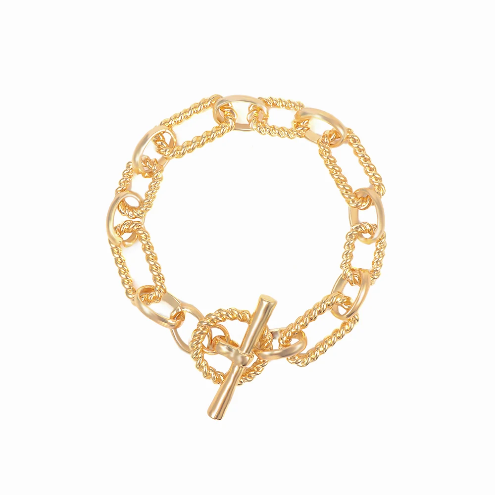 

Amazon Best Selling 18K Gold Plated Twisted Rope Chain Bracelet Link Chain Toggle Clasp Bracelet