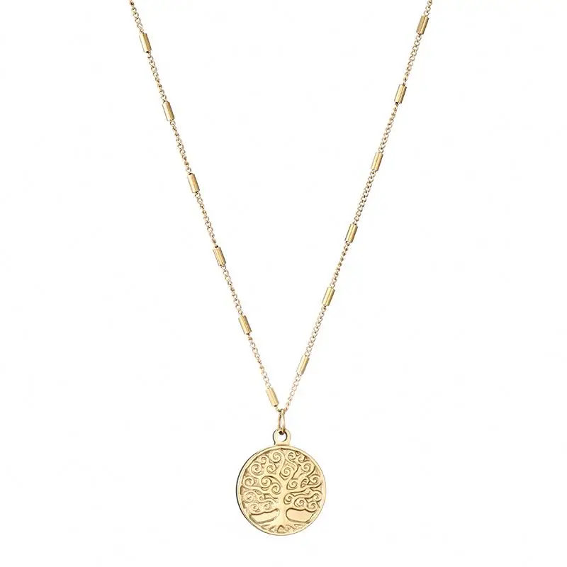 

Lucky Multilayer Tree Of Life Pendent Vintage Double Plated Name Necklace Gold Double Chain, Gold color