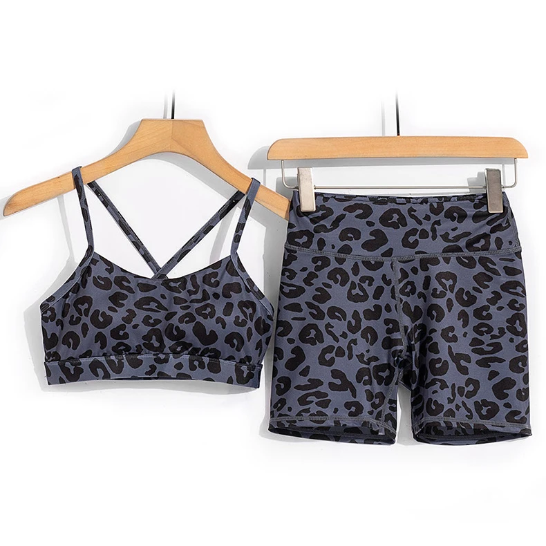 

Stylish High Waisted Stretchy Cheetah Gym Shorts Set Workout Fitness Leopard Print Yoga Set, As pictures or customized