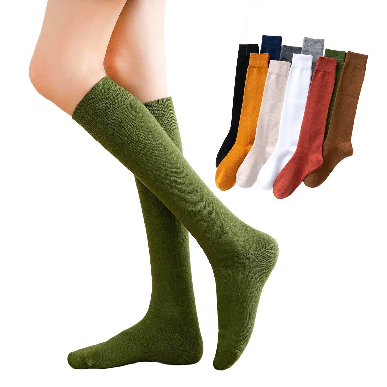 Hot Selling Long Custom logo rainbow Colorful Socks Christmas Festival Over Knee High Socks Cotton School Length Tube Socks