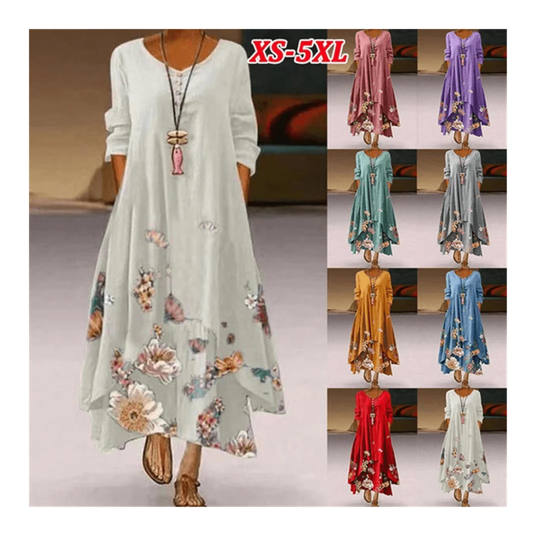 

Spring Fall 2021 New Arrivals Women Clothes Maxi Floral Elegant Casual Boho Dress Ladies Fashion Dresses Plus Size Club Dress, Customized color