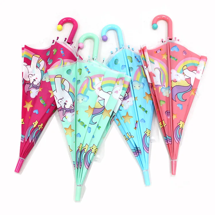 

H460 Creative Japanese Style Children Straight Manual Umbrellas Multi Colour Rainy Day Long Handle Pony Transparent Umbrella