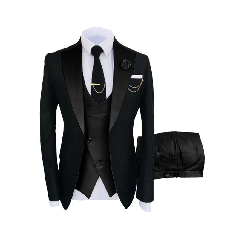 

RBX Fashion Slim Fit Blazer 3 Pcs Two Piece Set Formal Peaked Lapel Wedding Men's Suit With Custom Logo