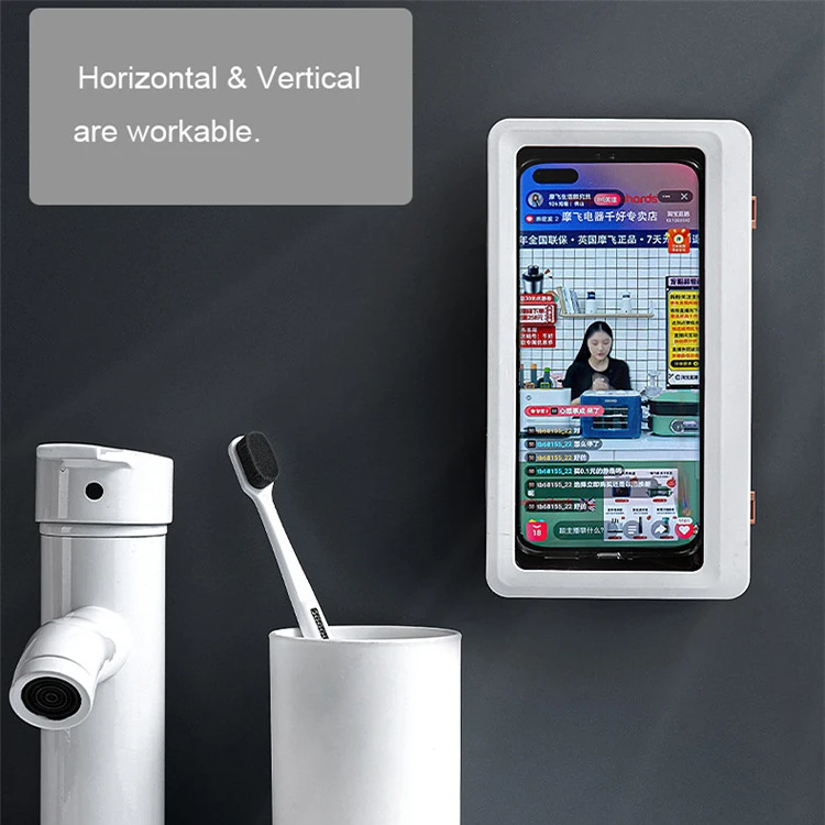 

Amazon Hot Selling White Blue ABS Waterproof Wall Mount Shower Phone Holder Bathroom Case Mount, 2 stock colors