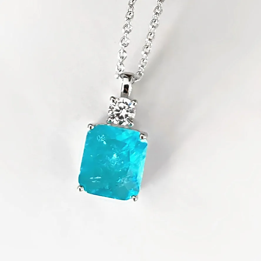 

925 Sterling Silver with lab Grown Paraiba Gemstone Pendant Necklace, Synthetic emerald
