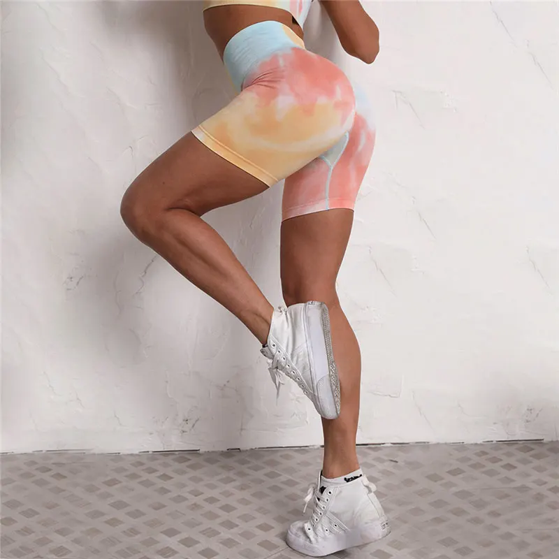 

Hot Sale Colorful Smooth Fabric Tie Dye Sweat Shorts Womens Shorts Tie Dye Yoga Wear Scrunch Butt Shorts