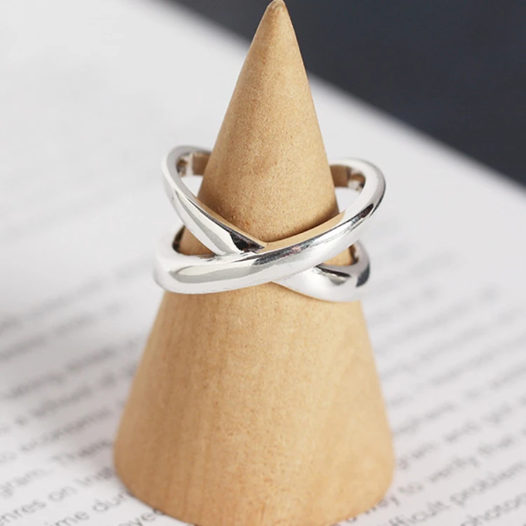 

minimalist smooth cross open adjustable eternity texture 925 sterling silver three-dimensional X ring women