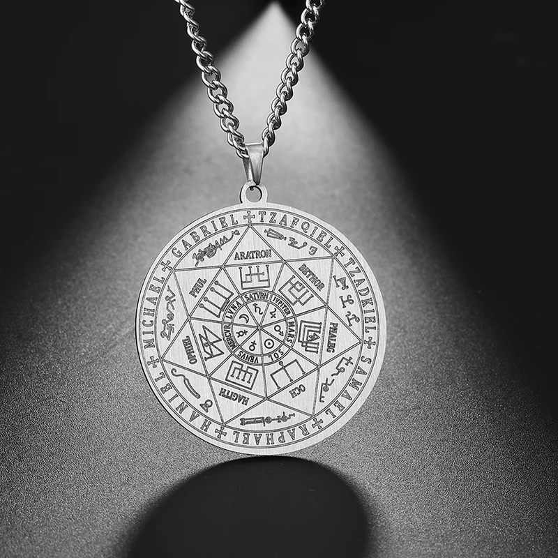 

7 Archangels Sigil Pendant Necklaces For Men Archangels Pentacle Magic Amulet Protection Talisman Necklace Stainless Steel