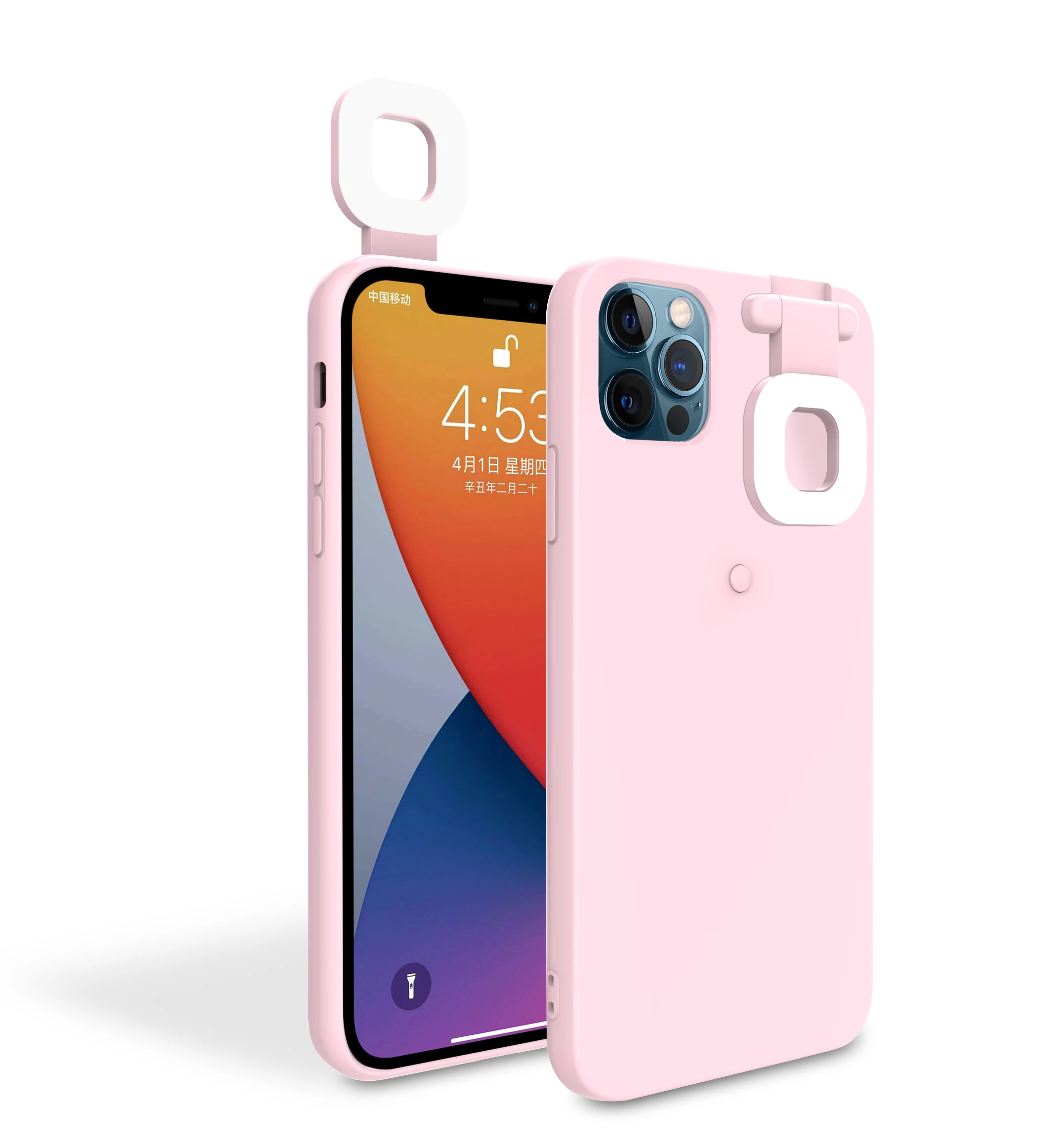 

For Iphone 11 Led luxury brand designer fashion Fill Light Mobile Phone Case With Selfie Ring Light, Black