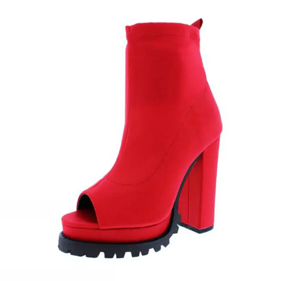 

Peep Toe Botas Femininas Salto Thick Sole Platform Ankle High Large Size 13 Women Heel Chunky Boots 2021, Red, green, white, black, snakeskin, leopard